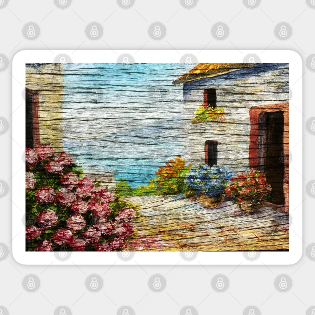 Tavern seaside wood poster Sticker by GreekTavern